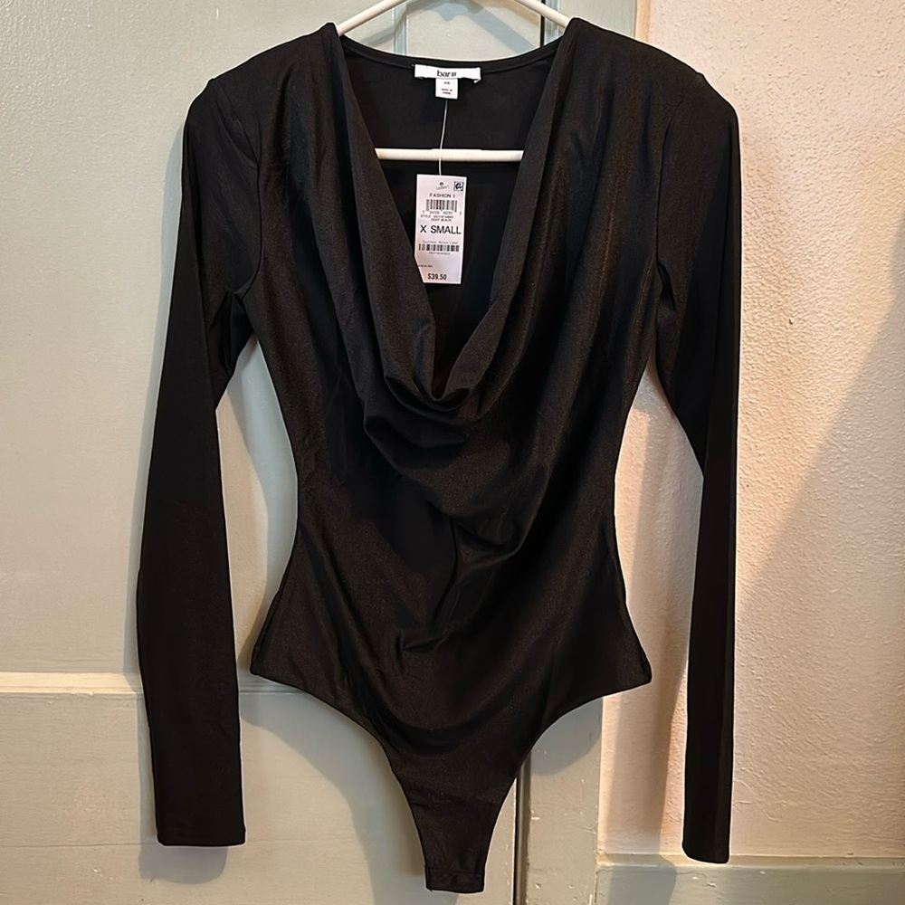 Bar III Women's Cowlneck Bodysuit black long sleeved